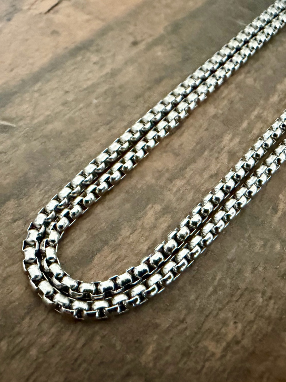 DSMK STAINLESS STEEL DOUBLE-STRAND BOX CHAIN NECKLACE